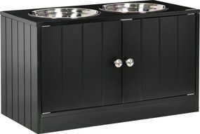 PawHut Comedouro Elevado para Cães de Grande Porte com 2 Tigelas de 2000 ml e Arrumação Oculta, 60 x 30 x 35,5 cm, Preto | Aosom Portugal