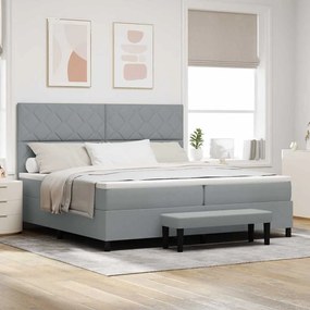 vidaXL Cama Box Spring com colchão e banco Cinza Claro 200x200 cm Tecido