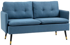 HOMCOM Sofá de 2 Lugares Moderno Estofado em Poliéster com 4 Almofadas Apoio para os Braços e Pés de Aço 139x68x80 cm Azul