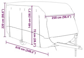 Cobertura caravana 610x250x220 cm tecido não tecido cinzento