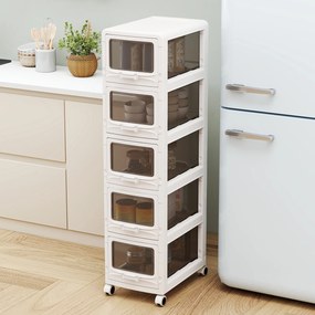 Móvel de Arrumação com 5 Gavetas, 42 x 28 x 112,5 cm, Rodas com Travão, Branco