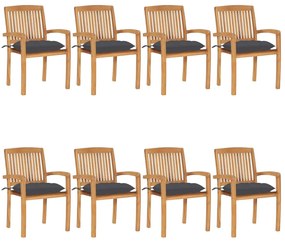 vidaXL Cadeiras de jardim empiháveis c/ almofadões 8 pcs teca maciça