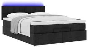 Cama Otomana com Colchão &amp; LEDs Preto 140x200 cm Tecido