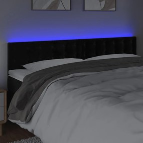 Cabeceira de cama c/ luzes LED veludo 200x5x78/88 cm preto