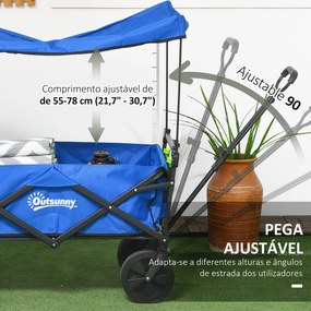 Carrinho de Transporte Dobrável com Toldo Removível e Alça Ajustável Capacidade 100 kg para Campismo 97x52x105 cm Azul