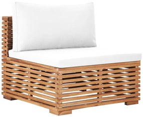 vidaXL Sofá de centro p/ jardim almofadão creme madeira teca maciça