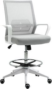 Cadeira de escritório com assento alto ajustável, 64 x 59 x 104-124 cm, cadeira giratória com rotação de 360°, tecido respirável cinzento e branco