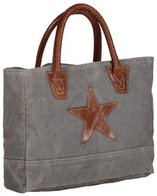 vidaXL Saco de compras 32x10x37,5 cm lona e couro genuíno cinza-escuro