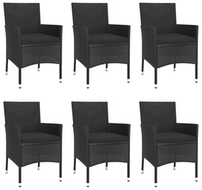 7 pcs conjunto de jantar p/ jardim c/ almofadões vime PE preto