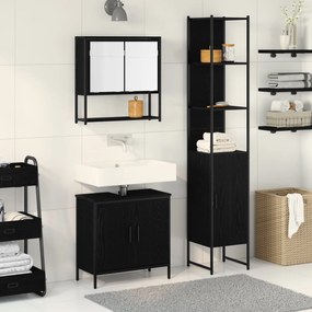 Conjunto de Móveis de Banheiro em 3 Peças Preto Carvalho Madeira Engen