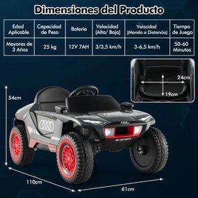Carro elétrico para crianças Audi 12V com controle remoto Luzes LED 4 molas de suspensão para crianças com mais de 3 anos Cinza