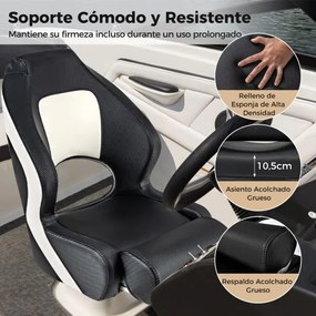 Assento de barco desportivo dobrável com encosto de 53 cm de altura e encosto estofado em couro PVC impermeável Preto