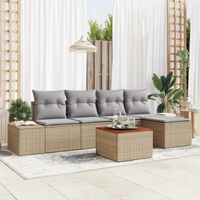 Conjunto de Sofás de Jardim de 6 Peças com Almofadas Bege Polirattan A