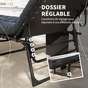 Espreguiçadeira dobrável com almofada para a cabeça, bolso lateral e encosto reclinável, 58 x 189 x 32,5 cm, preta