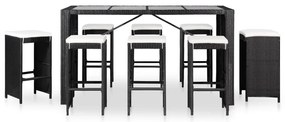 Conjunto de jantar para exterior 9 pcs vime PE preto
