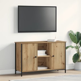 Armário de TV vidaXL Preto Carvalho 101x35x65 cm Madeira Ing. e Aço