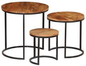 vidaXL Conjunto de mesas de centro 3 pcs madeira de acácia maciça