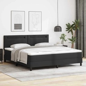 vidaXL Cama Box com Colchão Preta, Super King, em Couro Sintético