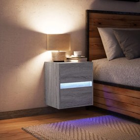 Mesa de cabeceira de parede com luzes LED cinzento sonoma