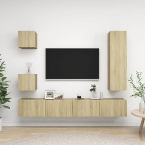 5pcs conjunto de móveis de TV derivados madeira carvalho sonoma