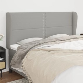vidaXL Cabeceira cama c/ abas tecido 203x23x118/128 cm cinzento-claro