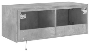 Móvel de parede p/ TV c/ luzes LED 80x35x31 cm cinza cimento
