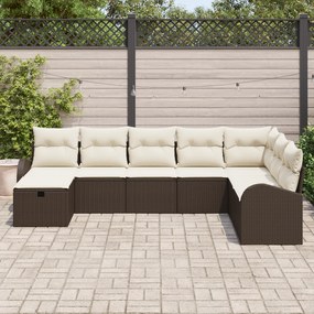 Conjunto de Sofás de Jardim 8 Peças com Almofadas Castanho Polirattan