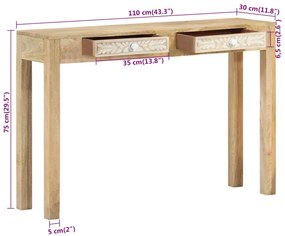 Mesa consola 110x30x75cm madeira de mangueira maciça branqueada