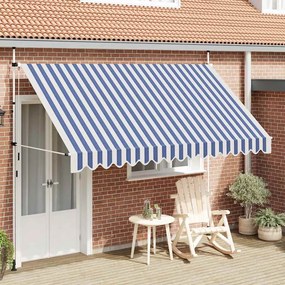 Toldo retrátil manual 350 cm riscas azuis e brancas