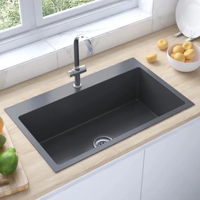 vidaXL Lava-louça de cozinha artesanal aço inoxidável preto