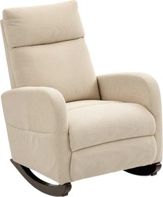 Cadeira de Baloiço de Veludo com Encosto Alto Pés de Madeira Bolsos Apoios de Braços Estilo Moderno 67x94x105 cm Bege