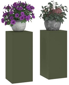 Suportes para Plantas Pilar 2 pcs Verde-Azeitona 24x24x55 cm Aço