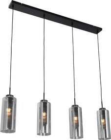 Candeeiro de suspensão Art Deco preto com vidro fumê 4 luzes - Laura