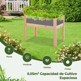 Floreira elevada de madeira 75 x 46 x 61 cm com pés 50 L, orifícios de drenagem e painéis acrílicos para frutas e legumes Natural
