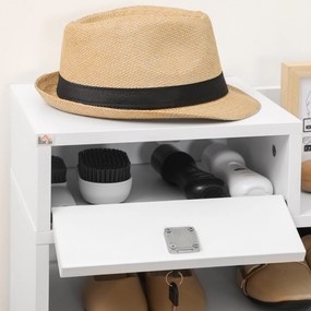 HOMCOM Sapateira de Madeira Móvel para Sapatos com 11 Prateleiras Abertas para 18 Pares de Sapatos e Armário com Fechadura para Corredor Entrada 80x27x112 cm Branco