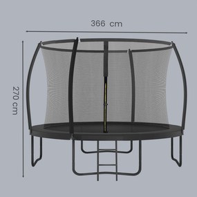 Trampolim jardim 366 cm (diâmetro) com rede de segurança para crianças, varas curvas Preto