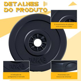 HOMCOM Conjunto de 4 discos de peso de 5 kg e 10 kg com orifício de Ø2