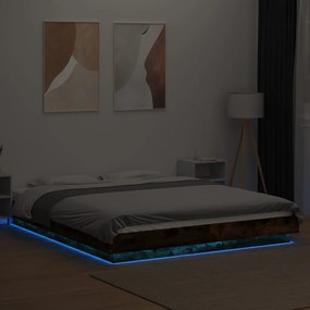 Estrutura cama c/ luzes LED derivados madeira carvalho fumado