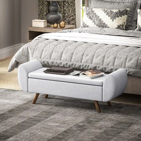 Banco com espaço de arrumação de 53,8 L, 132 x 42 x 50 cm com assento estofado em linho e braços, para sala de estar, quarto, hall de entrada, cinzent