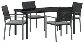 Conjunto de Jantar de Jardim com 5 Peças e Almofadas - Preto - Rattan