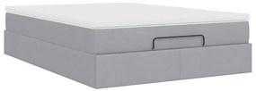 Estrutura cama otomana colchão 140x200cm tecido cinzento claro