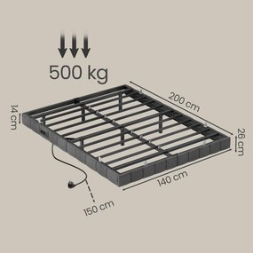 Estrutura de cama 140 x 200 cm, com iluminação LED, base de cama  (COLCHÃO NÃO INCLUIDO) Cinza