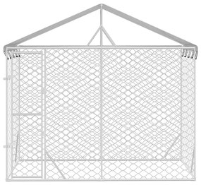 Canil de exterior com teto 3x1,5x2,5 m aço galvanizado prateado