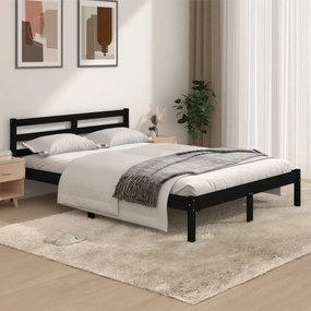 Estrutura de cama casal 135x190 cm pinho maciço preto