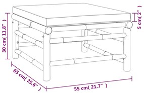 6 pcs conj. lounge jardim bambu almofadões cinzento-acastanhado