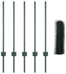 Postes para Cerca 5 pcs U-Channel Verde 80 cm Aço