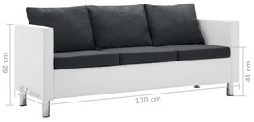 Sofá de 3 lugares em couro artificial branco e cinzento escuro