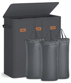 Cesto para roupa suja com três compartimentos (160L) 64 x 33 x 75 cm Cinzento