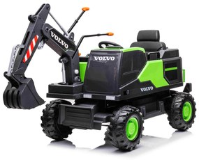 Escavadora elétrica para Crianças Volvo 12V com Pá frontal, assento único, verde, assento de couro sintético macio, MP3 player com entrada USB / TF /