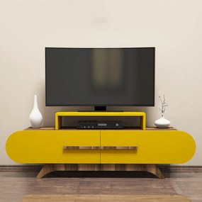 Móvel para TV Rose – Nogueira e Amarelo – 145x49,8x36,8 cm